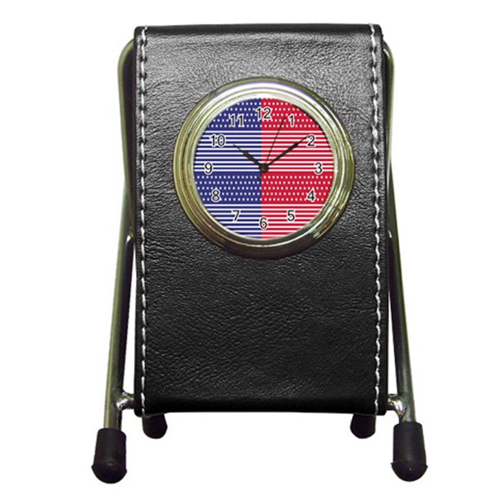 American Flag Patriot Red White Pen Holder Desk Clocks