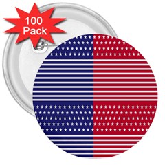 American Flag Patriot Red White 3  Buttons (100 Pack)  by Celenk