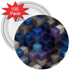 Cube Cubic Design 3d Shape Square 3  Buttons (100 Pack)  by Celenk