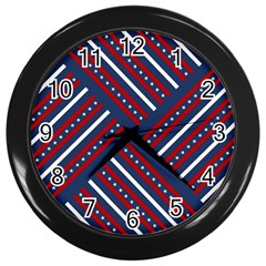 Patriotic Red White Blue Stars Wall Clocks (black) by Celenk