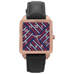 Patriotic Red White Blue Stars Rose Gold Leather Watch  by Celenk