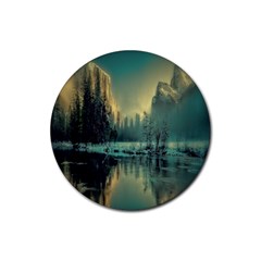 Yosemite Park Landscape Sunrise Rubber Round Coaster (4 Pack)  by Celenk