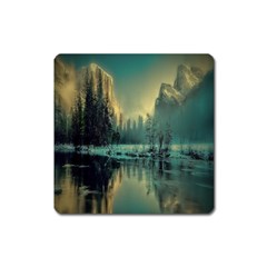 Yosemite Park Landscape Sunrise Square Magnet by Celenk