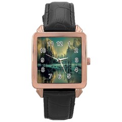 Yosemite Park Landscape Sunrise Rose Gold Leather Watch  by Celenk