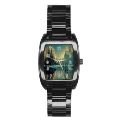 Yosemite Park Landscape Sunrise Stainless Steel Barrel Watch by Celenk