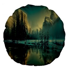 Yosemite Park Landscape Sunrise Large 18  Premium Flano Round Cushions by Celenk