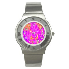 Spring Tropical Floral Palm Bird Stainless Steel Watch by Celenk