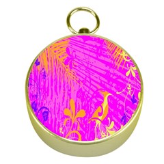 Spring Tropical Floral Palm Bird Gold Compasses by Celenk