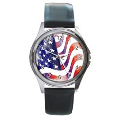 Usa Flag America American Round Metal Watch by Celenk