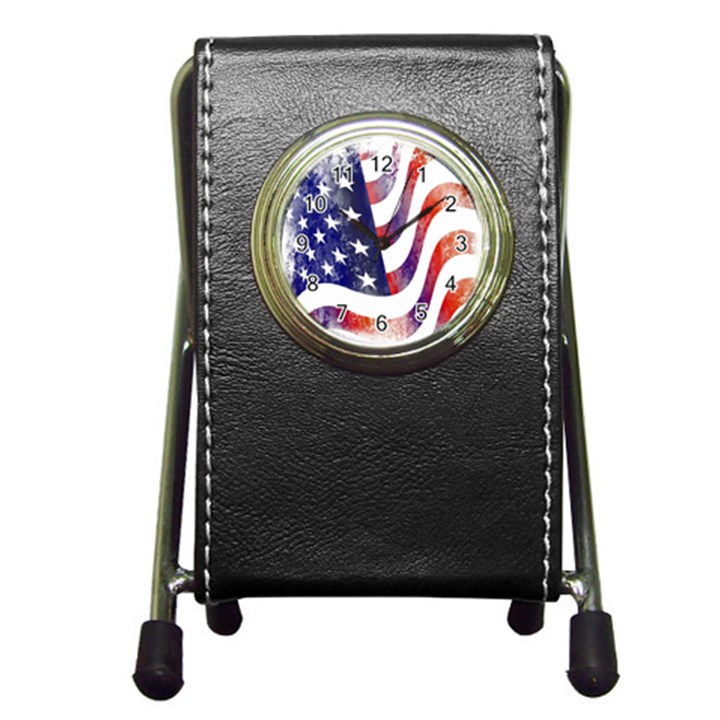 Usa Flag America American Pen Holder Desk Clocks