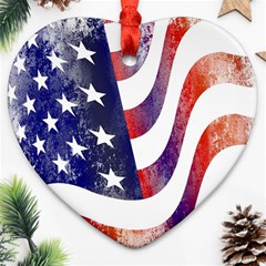 Usa Flag America American Heart Ornament (two Sides) by Celenk