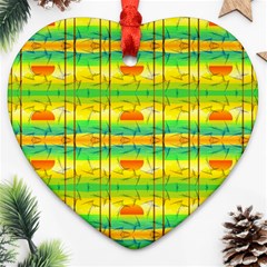 Birds Beach Sun Abstract Pattern Heart Ornament (two Sides) by Celenk