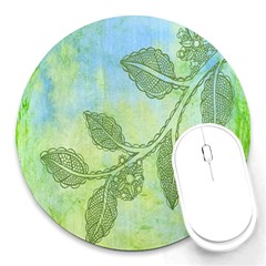 Green Leaves Background Scrapbook Round Mousepads by Celenk