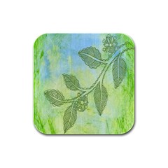 Green Leaves Background Scrapbook Rubber Square Coaster (4 Pack)  by Celenk