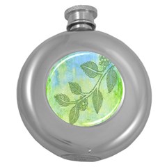 Green Leaves Background Scrapbook Round Hip Flask (5 Oz) by Celenk