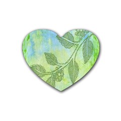 Green Leaves Background Scrapbook Rubber Coaster (heart)  by Celenk