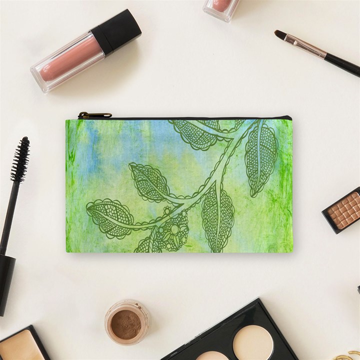 Green Leaves Background Scrapbook Cosmetic Bag (Small) 