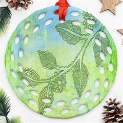 Green Leaves Background Scrapbook Ornament (round Filigree) by Celenk