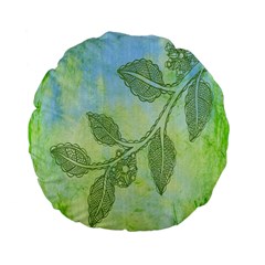 Green Leaves Background Scrapbook Standard 15  Premium Flano Round Cushions by Celenk