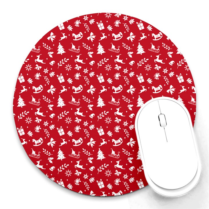 Red Christmas Pattern Round Mousepads