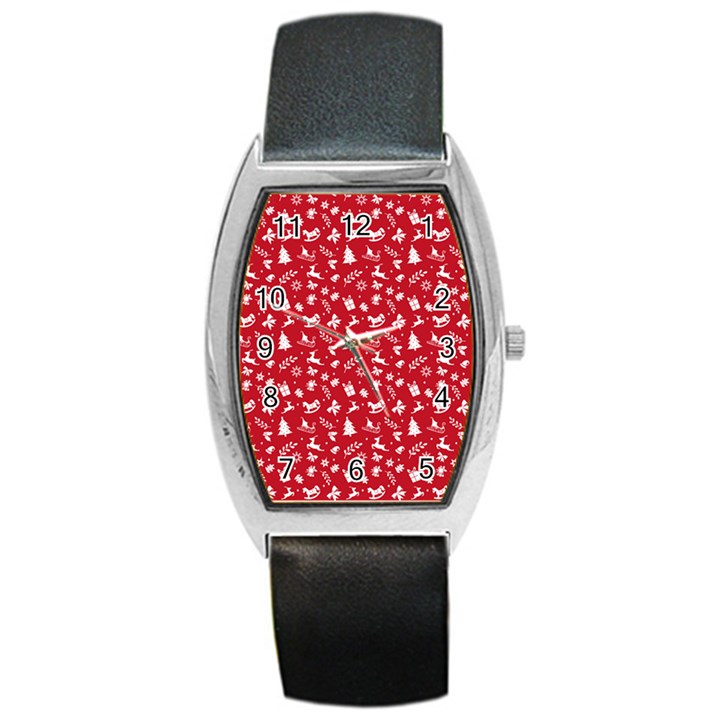 Red Christmas Pattern Barrel Style Metal Watch