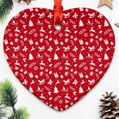 Red Christmas Pattern Heart Ornament (two Sides) by patternstudio