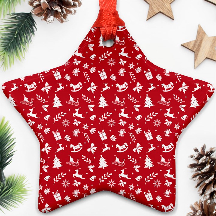 Red Christmas Pattern Star Ornament (Two Sides)