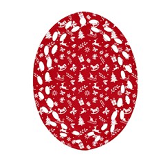 Red Christmas Pattern Ornament (oval Filigree) by patternstudio