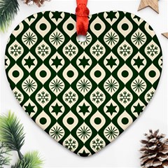 Green Ornate Christmas Pattern Ornament (heart) by patternstudio