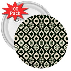 Green Ornate Christmas Pattern 3  Buttons (100 Pack)  by patternstudio