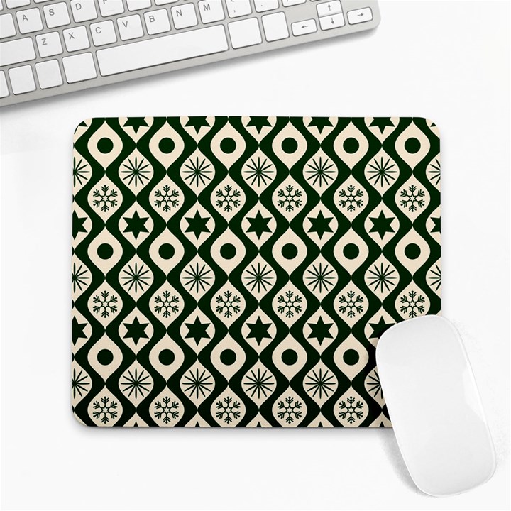 Green Ornate Christmas Pattern Large Mousepads