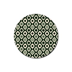 Green Ornate Christmas Pattern Rubber Round Coaster (4 Pack) 