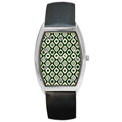 Green Ornate Christmas Pattern Barrel Style Metal Watch by patternstudio