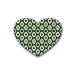 Green Ornate Christmas Pattern Rubber Coaster (heart)  by patternstudio