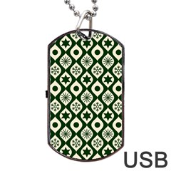 Green Ornate Christmas Pattern Dog Tag Usb Flash (two Sides) by patternstudio