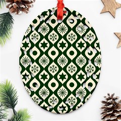 Green Ornate Christmas Pattern Oval Filigree Ornament (two Sides) by patternstudio