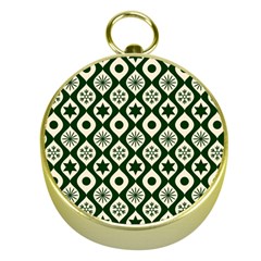 Green Ornate Christmas Pattern Gold Compasses by patternstudio