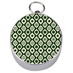 Green Ornate Christmas Pattern Silver Compasses by patternstudio