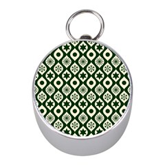 Green Ornate Christmas Pattern Mini Silver Compasses