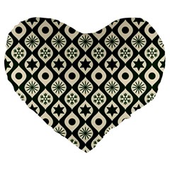 Green Ornate Christmas Pattern Large 19  Premium Flano Heart Shape Cushions