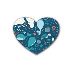 Cool Sea Life Pattern Rubber Coaster (heart)  by Bigfootshirtshop