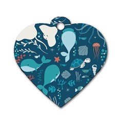 Cool Sea Life Pattern Dog Tag Heart (one Side)