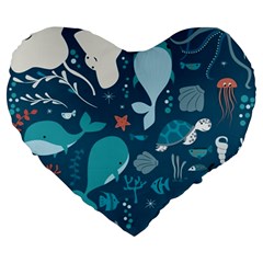 Cool Sea Life Pattern Large 19  Premium Heart Shape Cushions by Bigfootshirtshop