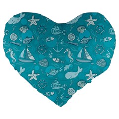 Fun Everyday Sea Life Large 19  Premium Heart Shape Cushions by Bigfootshirtshop