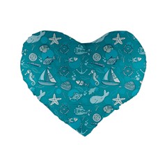 Fun Everyday Sea Life Standard 16  Premium Flano Heart Shape Cushions by Bigfootshirtshop