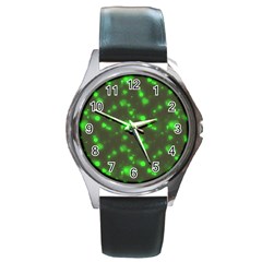 Neon Green Bubble Hearts Round Metal Watch by PodArtist