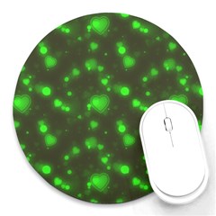 Neon Green Bubble Hearts Round Mousepads by PodArtist