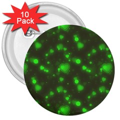 Neon Green Bubble Hearts 3  Buttons (10 Pack)  by PodArtist