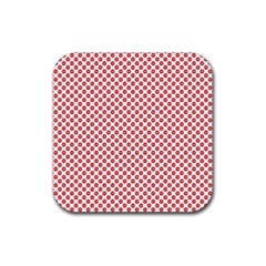 Sexy Red And White Polka Dot Rubber Coaster (square)  by PodArtist