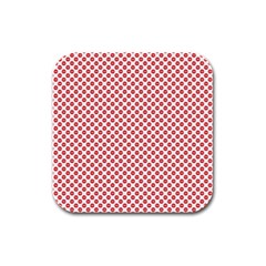 Sexy Red And White Polka Dot Rubber Square Coaster (4 Pack)  by PodArtist